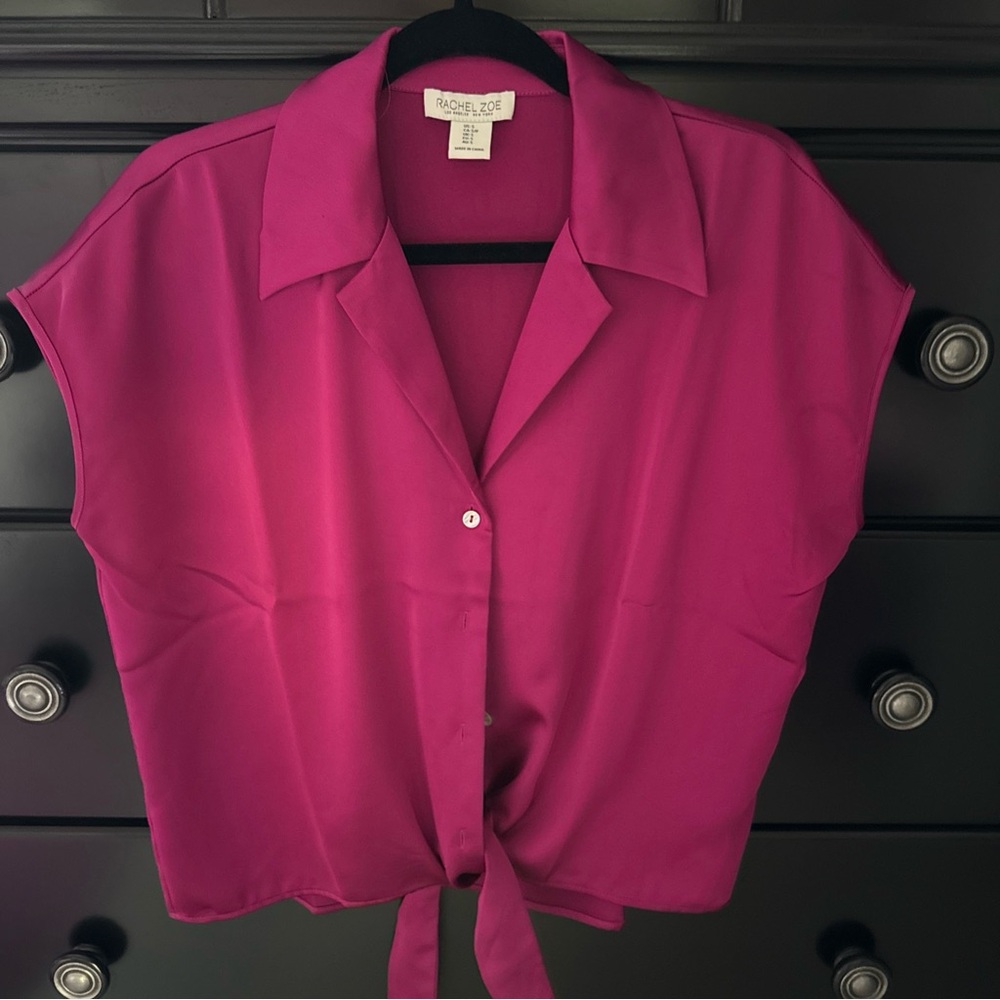 Rachel Zoe Women's Fuchsia Button-Down Front tie Sleeveless Shirt Sz s. NWOT